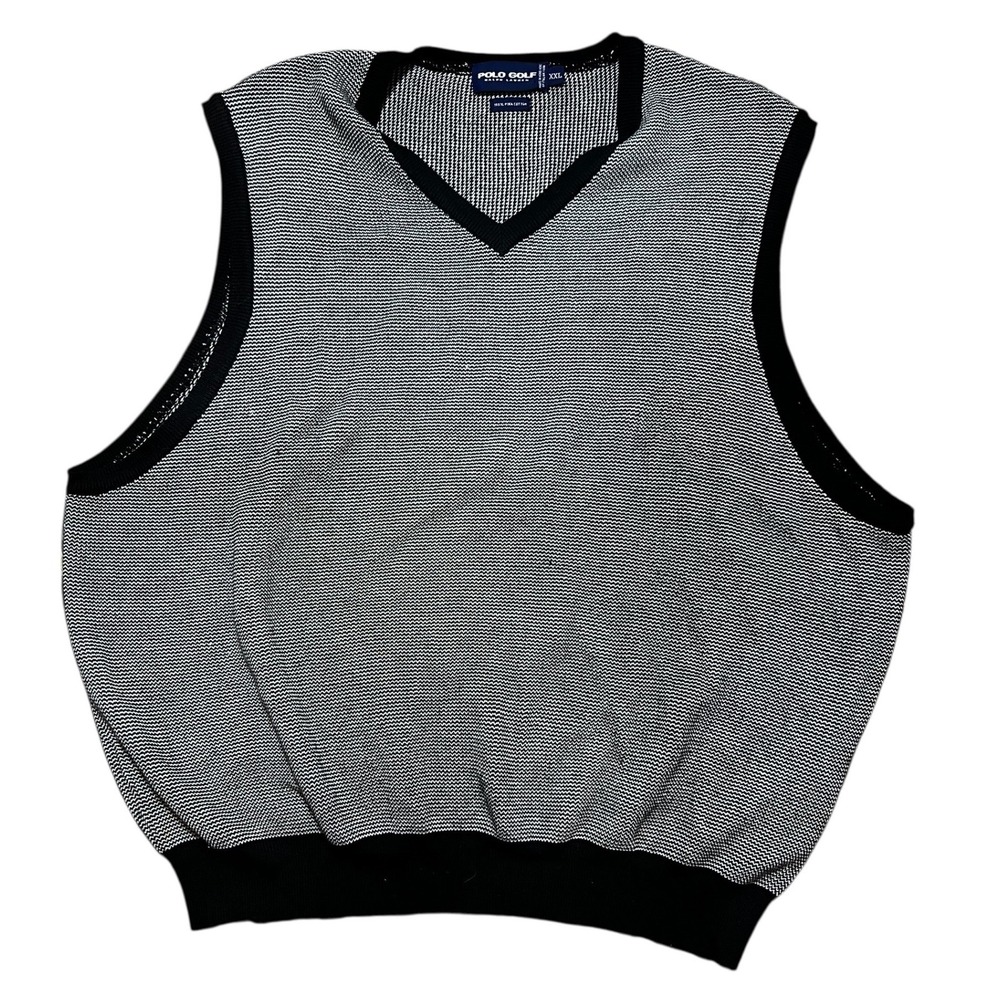 Vintage Polo Golf Ralph Lauren V Neck Sweater Vest Mens XXL Black White Pima‎